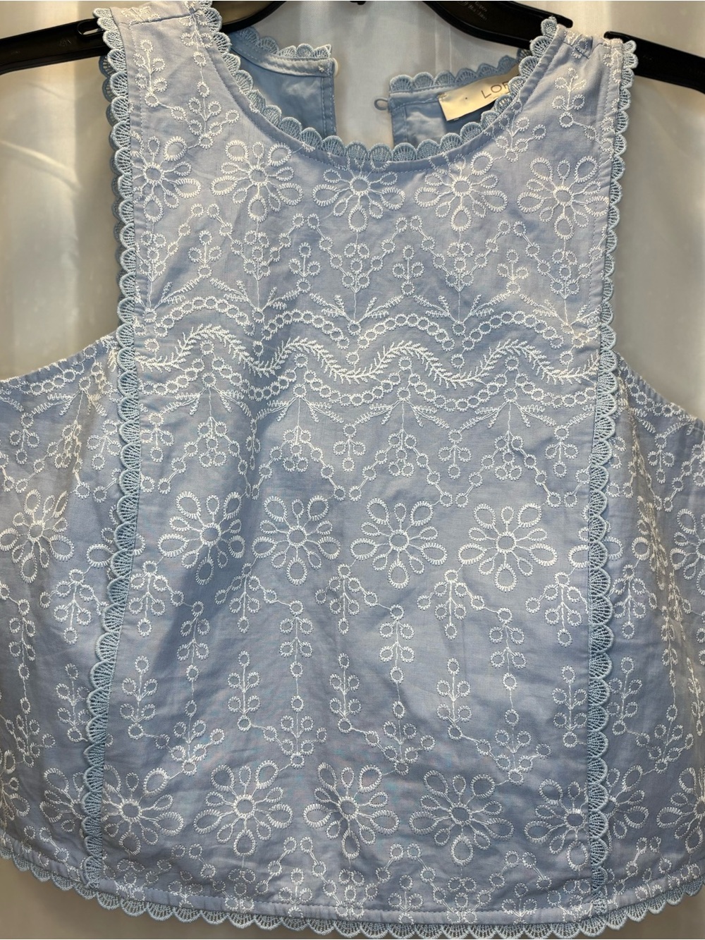 💥LOFT Baby Blue  Embroidered Crop Top Floral Stitched Side Zip Fit 💥